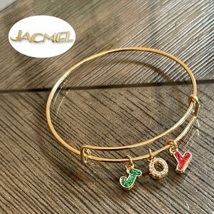 JCM - Jacmel Jewelry Gold-tone Expandable JOY Christmas themed Bangle Bracelet
